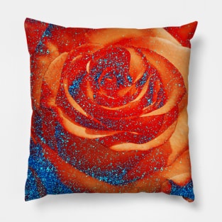 Red Roses and blue glitter floral pattern with romantic flowers Pillow