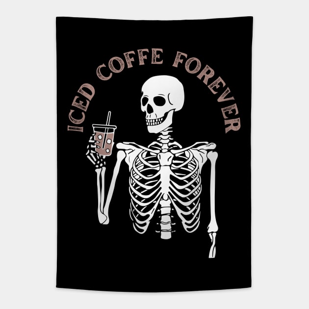 Iced coffee forever lover coffee addict Funny tired exhausted zombie Tapestry by BoogieCreates