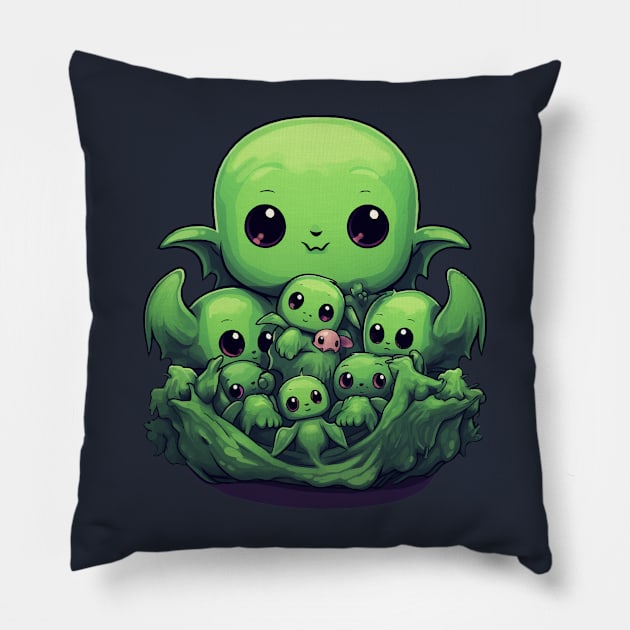 Kawaii Cthulhu and Baby Abominations Pillow by DeesDeesigns