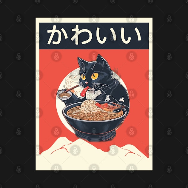 Kawaii Vintage Style Japenese Ramen Cat by trendst