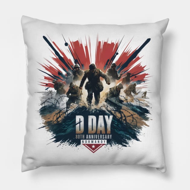 D Day 80th Anniversary Painting Splash Pillow by Starart Designs