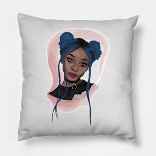 Girl with blue hair portrait Pillow