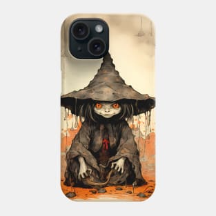 Halloween Apprentice: The Little Goblin Witch on a Dark Background Phone Case