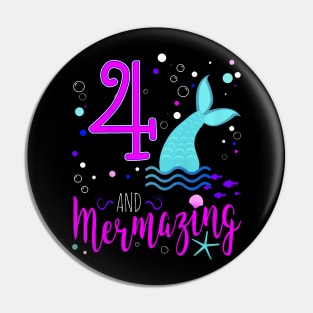 Kids Mermaid Girls 4Th Birthday 4 Years Old Party Pin