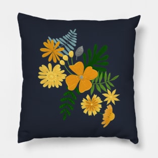 Botanical Pattern Orange and Yellow on Blue Pillow