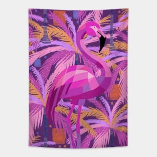 Vibrant Pink Flamingo Palm Trees Tapestry