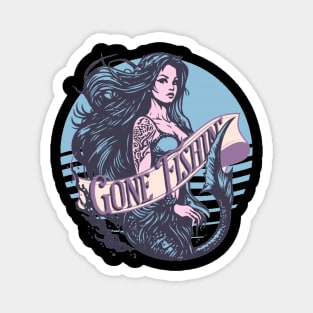 Gone Fishing Mermaid Sunset Magnet