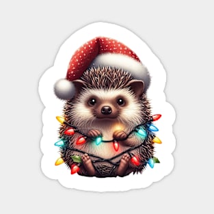 Hedgehog Wrapped In Christmas Lights Magnet