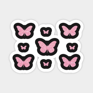 Pink Faux Glitter Butterflies Magnet