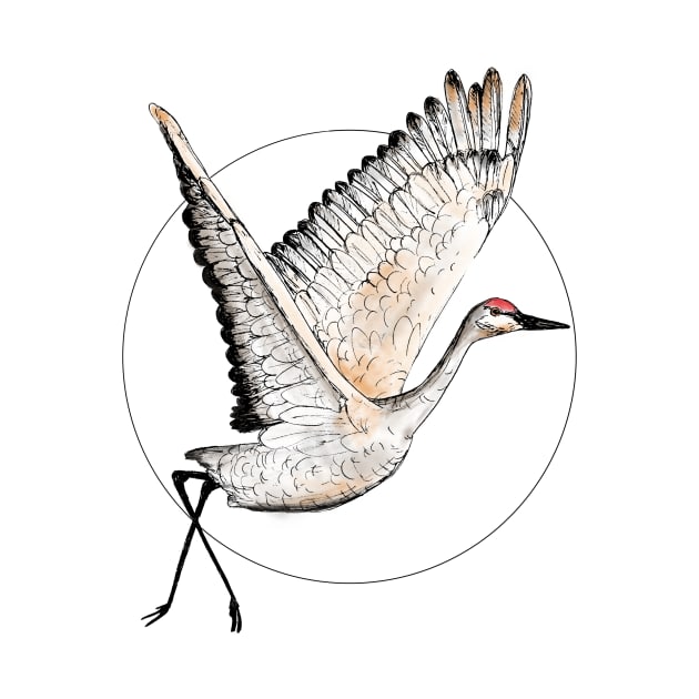 Flying Sandhill Crane Illustration / Crane Bird Drawing / Flying Crane Art Print by LauraKatMax