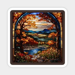 Stained Glass Window Of Autumn Scenery Magnet