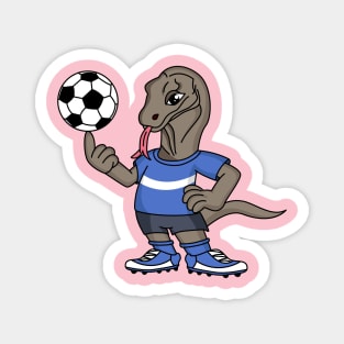 Cute funny Komodo dragon playing soccer cartoon Magnet