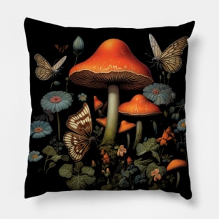 Vintage Goblincore Mushrooms and Butterflies Pillow