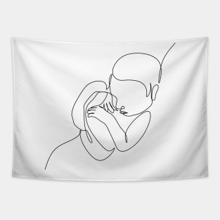 Newborn one  line art. Line drawing baby . Baby sleeping Tapestry