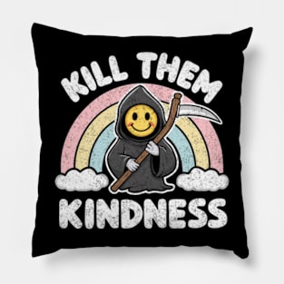 Kill Them With Kindness Pastel Goth Grim Reaper Funny Rainbow Pillow