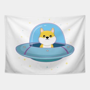 cute alien dog flying alien saucer Tapestry