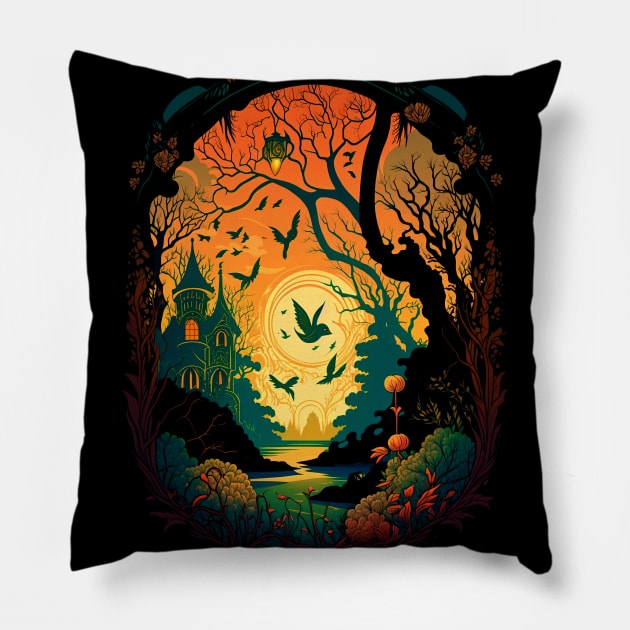Fantasy House In The Woods Pillow by entwithanaxe