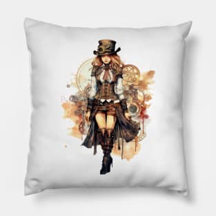 Watercolor Steampunk Girl #2 Pillow