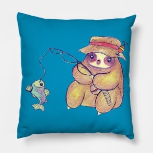 Fisherman Sloth Drawing Pillow