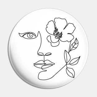 Minimal woman line art. One line woman face with flower. Pin