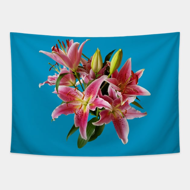 Pink Lily Flowers Tapestry by ellenhenryart