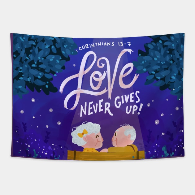 Love Never Gives Up Sweet Granparents Tapestry by amydomingo