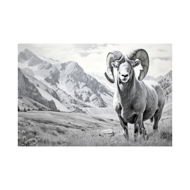 Ram Animal Discovery Wild Nature Ink Sketch Style by Cubebox