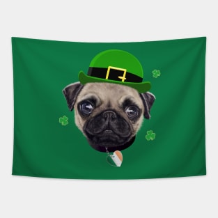 Pug Dog St Patrick’s Day Irish Flag And Shamrocks Tapestry