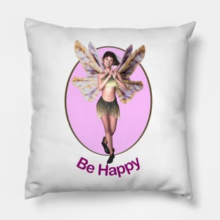 Be Happy elf fairy faerie in butterfly wings clapping Pillow