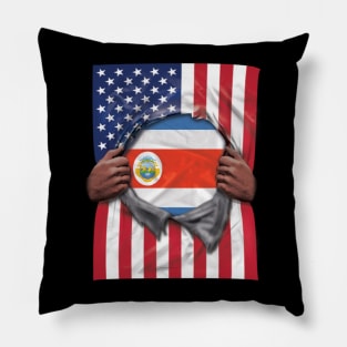 Costa Rica Flag American Flag Ripped - Gift for Costa Rican From Costa Rica Pillow