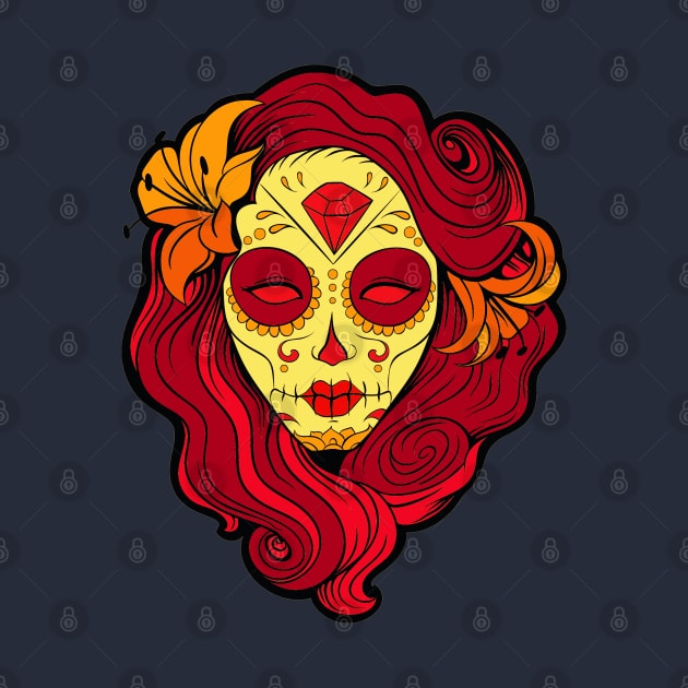 Red hair Pin-up goth girl graphic design by AdrianaHolmesArt