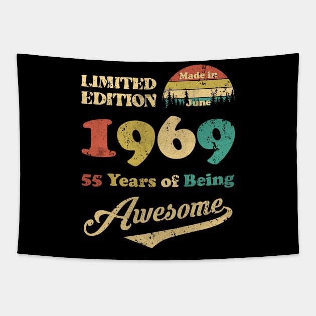 Made In June 1969 55 Years Of Being Awesome Vintage 55th Birthday Tapestry by Foshaylavona.Artwork