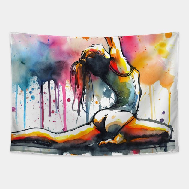 Artistic illustration of a gymnast in the floor exercise Tapestry by WelshDesigns