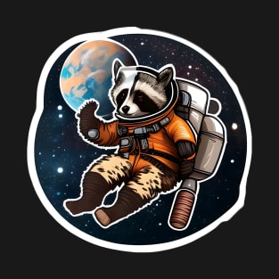 Ronald the Racoon but he's lost in space with a vacuum strapped to his back Sticker T-Shirt