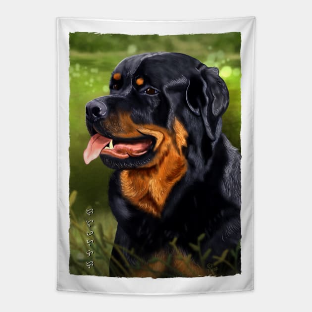 Rottweiler - White Tapestry by Thor Reyes