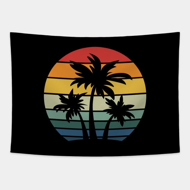 Retro 80s and 90s Beach Style Palm Trees with Sunset Tapestry by hobrath