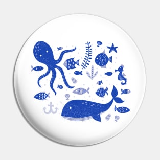 Underwater Sea Life Pattern in Cobalt Blue Pin