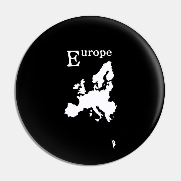 Europe, white map and name. Pin by Bird