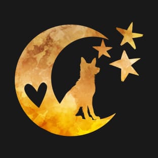 German Shepherd Dog on a Half Moon with Stars T-Shirt