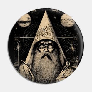 Vintage Wizard Magic Illustration: Retro Fantasy Art Print Pin