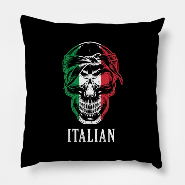 Italy Flag Skull - Cool Italian Culture Grunge Pillow by mstory