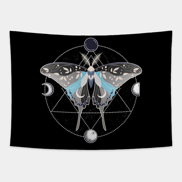 Demiboy Luna Moth Celestial Cottagecore LGBT Pride Flag Tapestry by Psitta