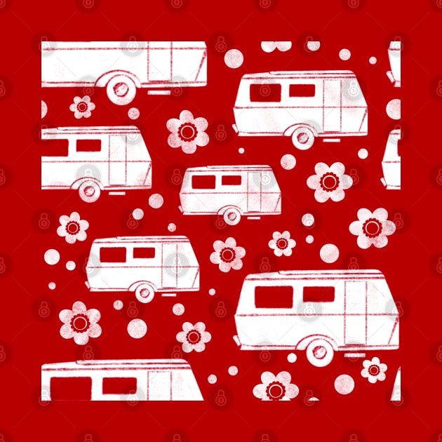 Vintage Caravan block print in red and white by NattyDesigns