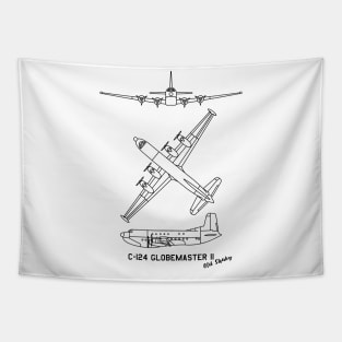 C-124 Globemaster II American Military Heavy-lift Cargo Aircraft Plane Diagram Blueprint Tapestry