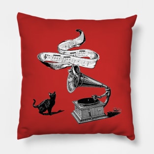 The Cat and the Song (Black and White) Pillow