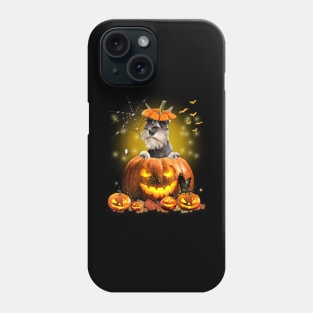 Grey Miniature Schnauzer Spooky Halloween Pumpkin Dog Head Phone Case