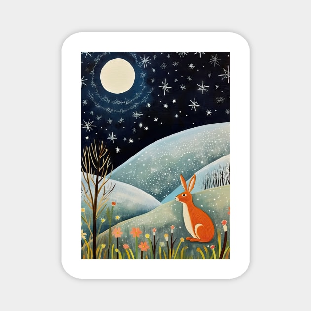 Moonlit Reverie: The Hare's Serenity Magnet by thewandswant