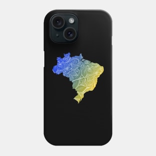 Colorful mandala art map of Brazil with text in blue and yellow Phone Case