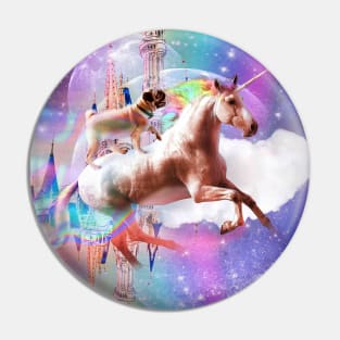 Pug Dog Riding Rainbow Unicorn In Space Pin