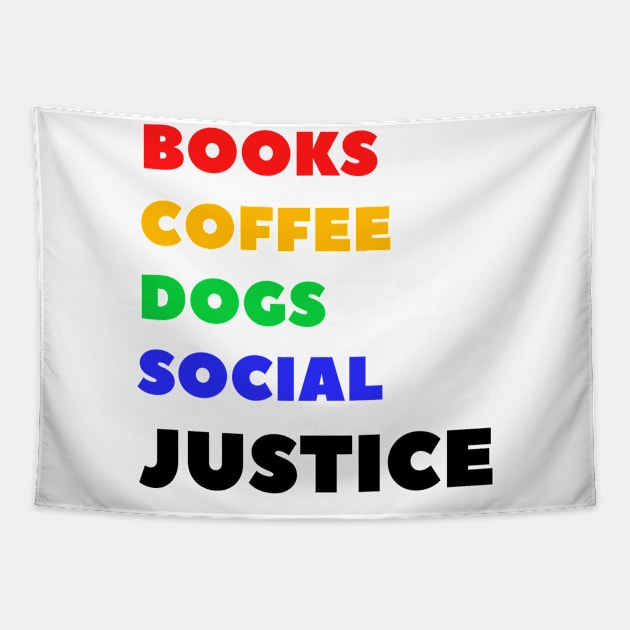 Books coffee dogs social justice Tapestry by 30.Dec